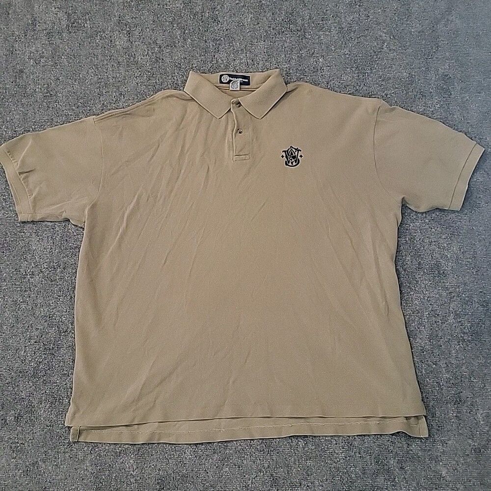 Vintage Smith & Wesson Tan Beige Short Sleeve Golf Polo Mens XXL Embroidered USA